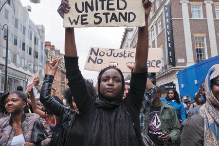 Thousands marched in London in 2016, protesting police brutality against Black people in America.