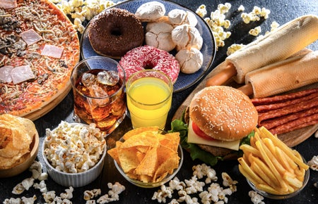 Junk food on a table.