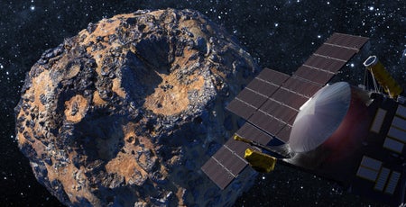 Psyche spacecraft in orbit, artist rendering
